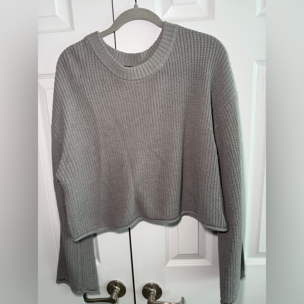 wild fable Light Gray Waffle Knit Crewneck Sweater